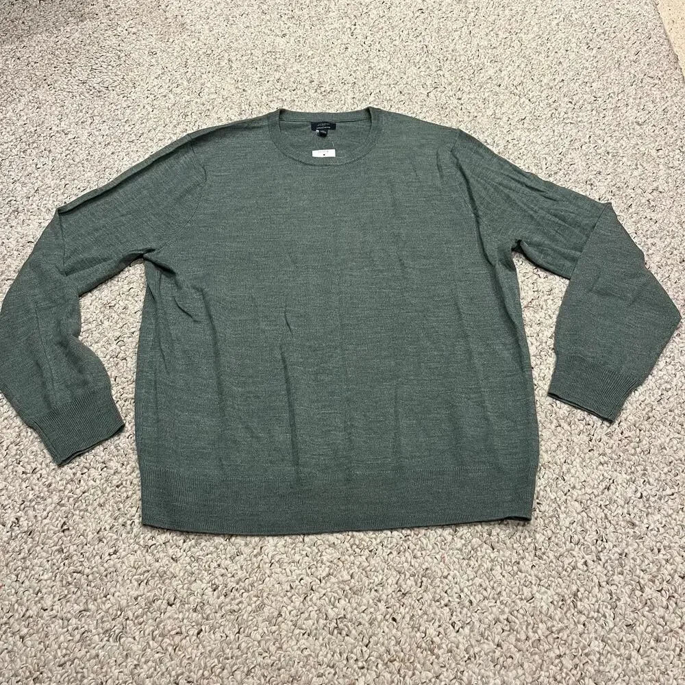 NEW J Crew Merino Wool Blend Crewneck Sweater XL Green Classic Preppy Casual